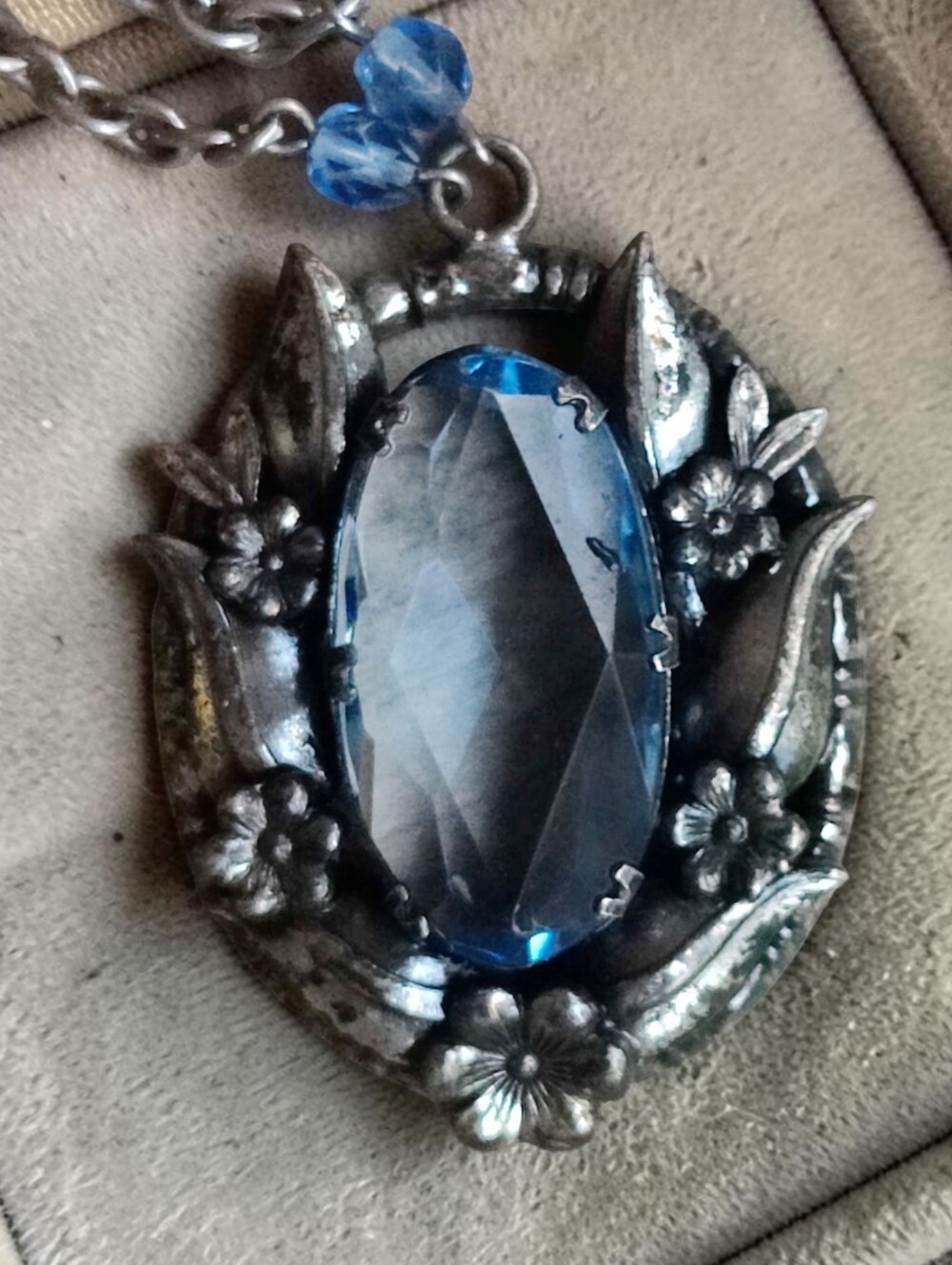 Antique Art Nouveau Blue Czech Glass Pendant Necklace